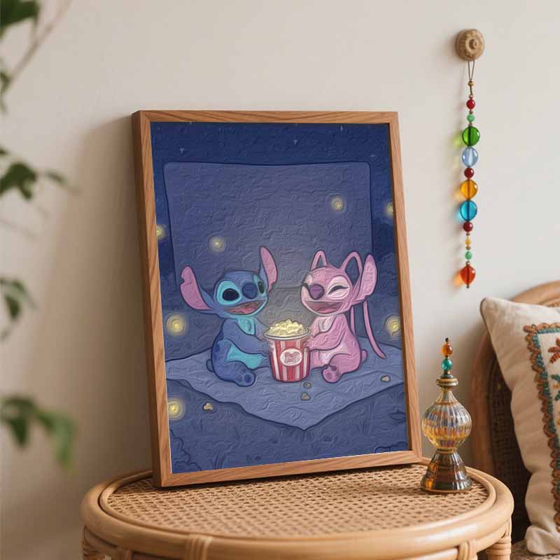 Disney Stitch Angel Movie Night Popcorn Digital Oil Painting Art Kit DIY Handmade Home Decoration Gift