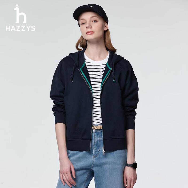 HAZZYS Women s Hooded Zip-Up Drop Shoulder Sweatshirt M