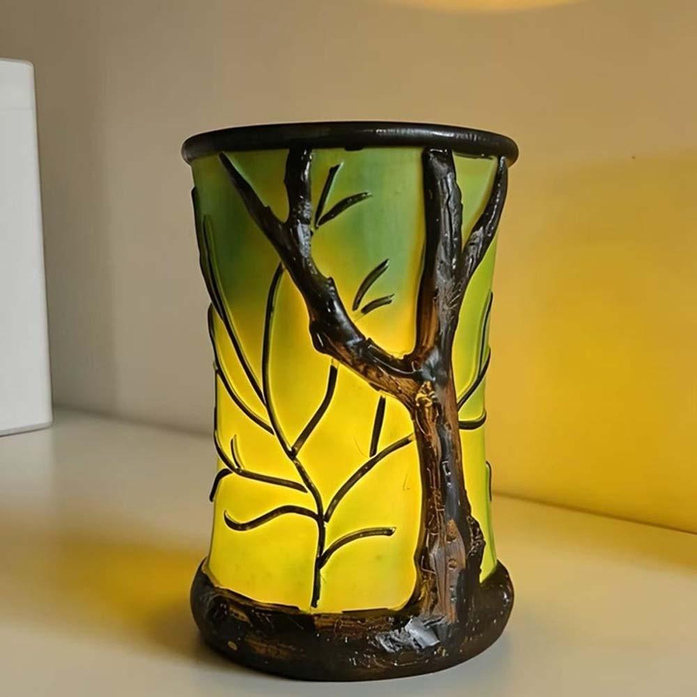 Glowing Night Light Forest Tree Silhouette Desk Lamp Candle Holder Table Lamp Halloween