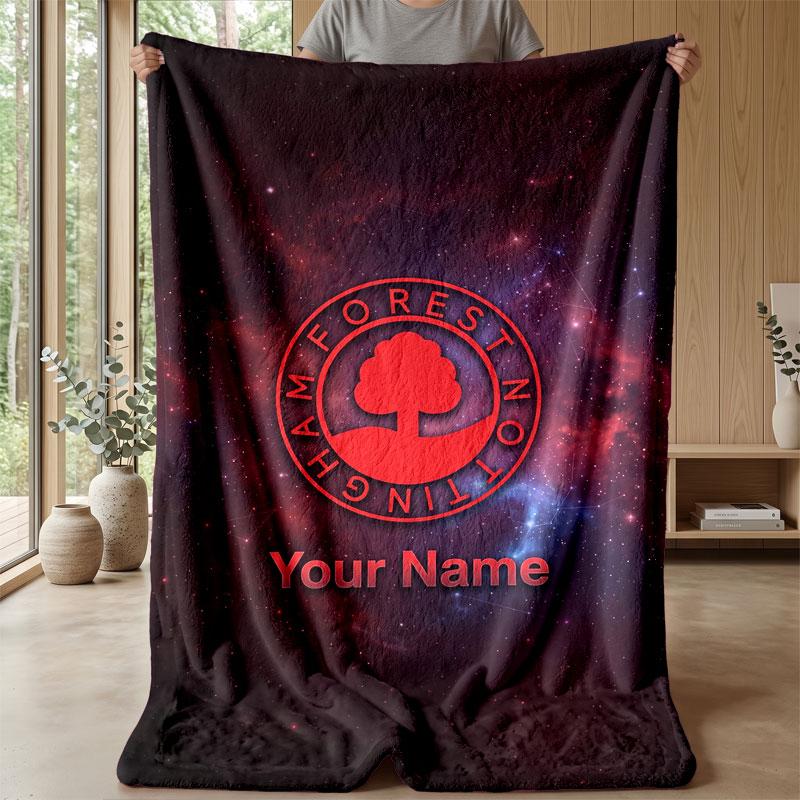 Coperta in Flanella Nottingham Forest FC con Testo Nome Personalizzato Logo Calcio Coperta in Pile Personalizzata Regalo Speciale per Divano Camera da Letto Casa