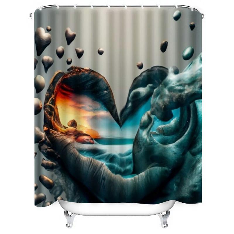 Surreal Heart Fusion Shower Curtain - Waterproof, Mildew-Resistant, Machine Washable for Unique Bathroom Decor