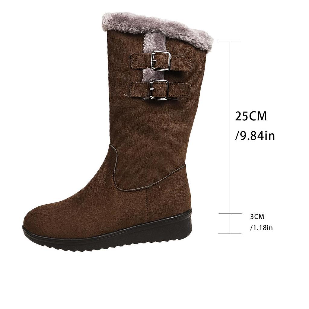 Women's Plus Size Mid-Calf Snow Boots, Thickened & Fleece-Lined, Warm Cotton, Autumn/Winter 2025 Collection