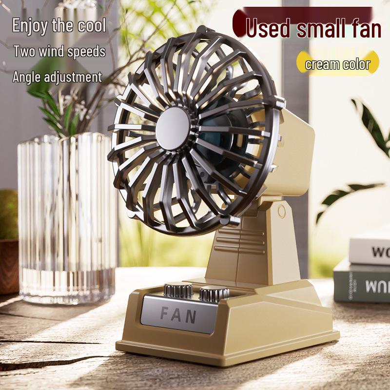 Retro USB Rechargeable Desk Fan for Dorms - Classic Cartoon Style