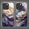 Luxury Lotus Marble Floral Pattern Tempered Glass Phone Case for IPhone 17 16 Pro Max 15 14 13 12 11 Mini XS XR 7 8 14Plus Cover
