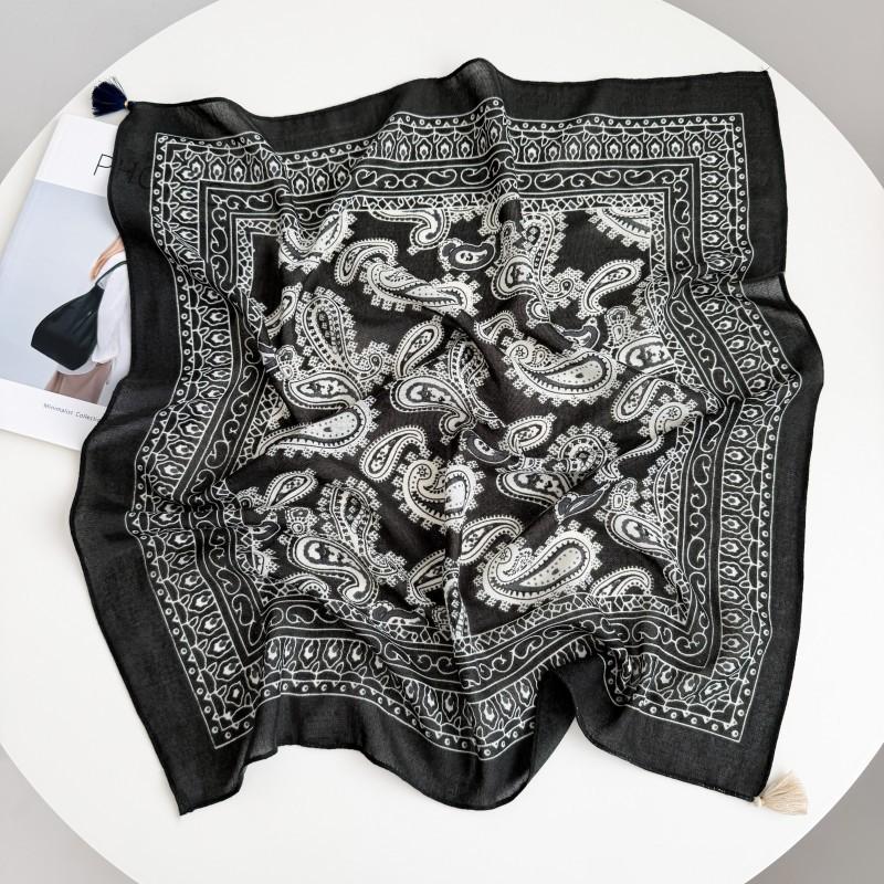 Vintage Cashew Printed Tassel Small Square Scarf For Women Elegant Decorative Neckwear