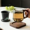 Glass Teacup 450ml with Tea Leakage Tea Cup Mat, Heat Resistant Glass Separate Tea Brewing Anti Scalding Wooden Handle