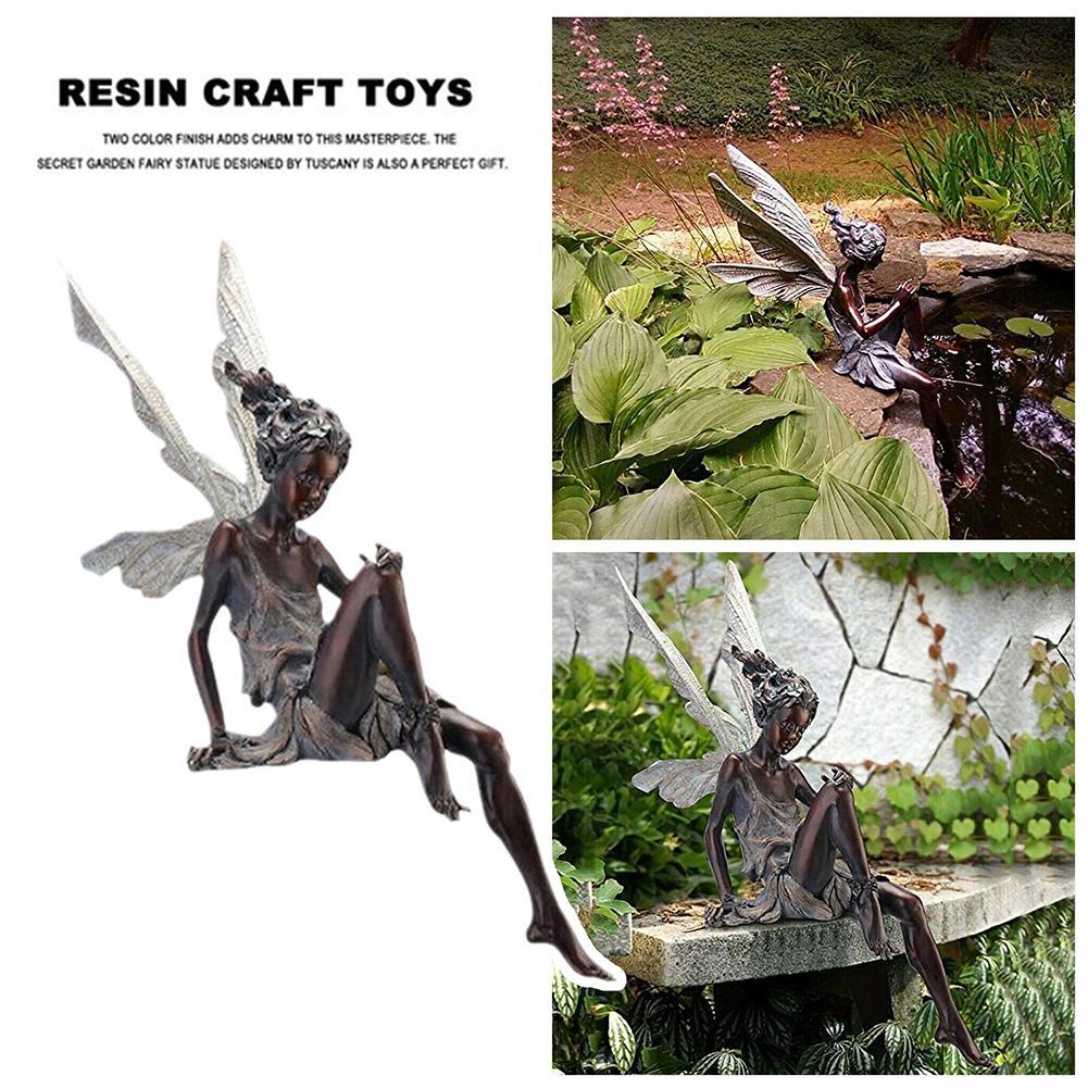 1 STÜCK Blumenfee Harzhandwerk Ornament Sitzende Engel Flügel Statue Für Gartendekor Rasen Brunnen Teich Langlebige Dekoration Geschenk