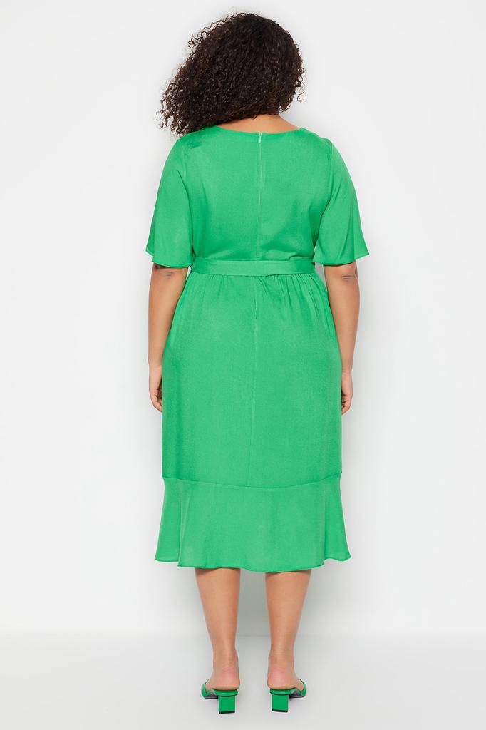 Modisches, lässiges, kurzärmliges Midi-Braun-A-Linien-Webkleid für Damen