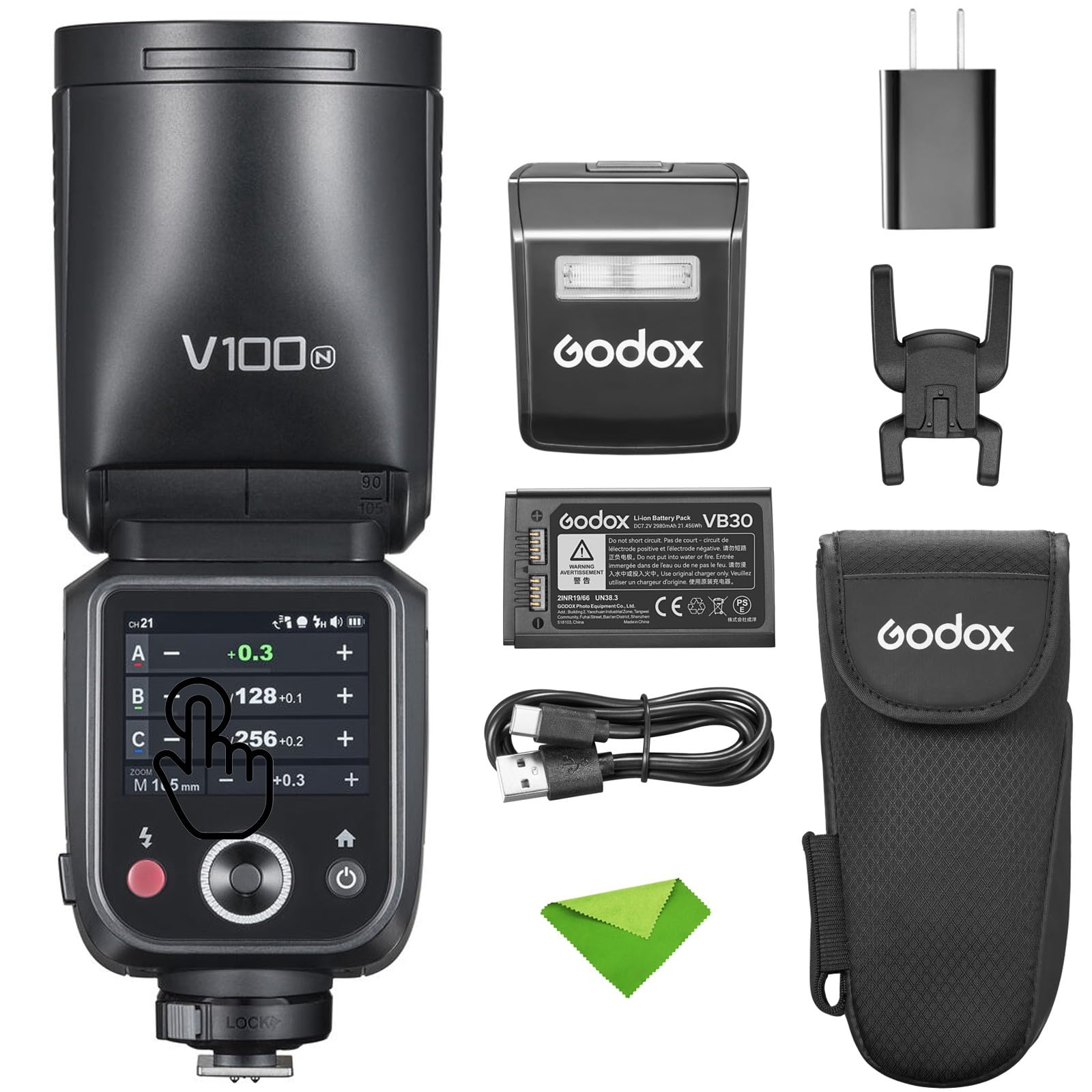 

[Godox Authorized Dealer] Godox V100N V100-N 100Ws TTL Flash Speedlite for Nikon Cameras, 2.4G Wireless, with External Touchscreen Flash, 400 Full