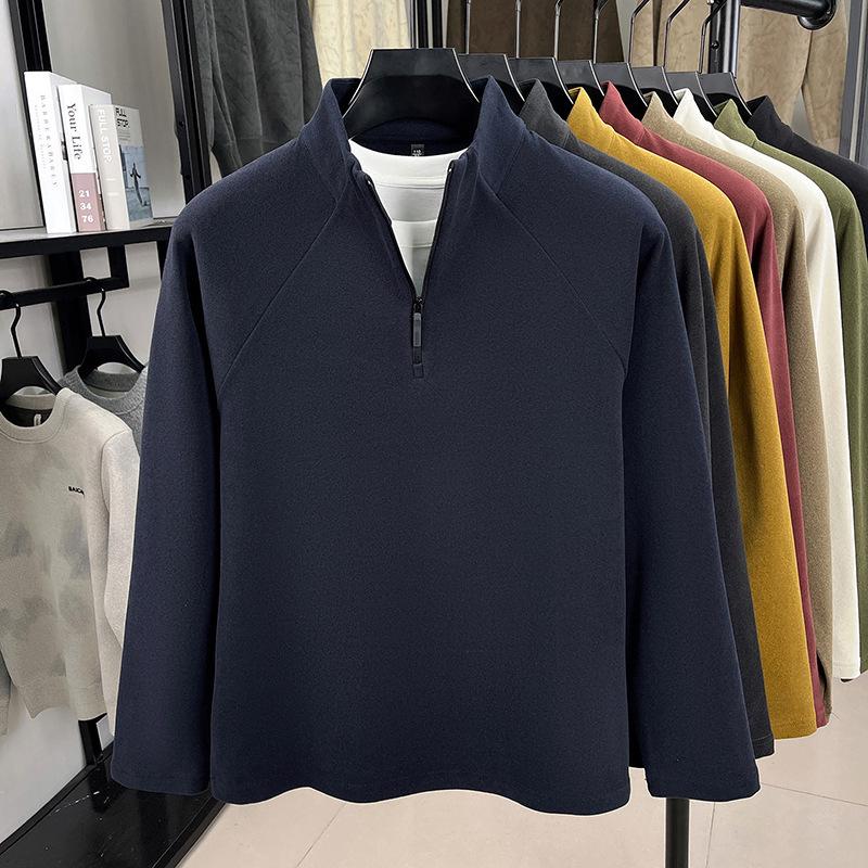 Men's Double-Sided Fleece Half-Zip Sweatshirt, Long-Sleeve, Warm Casual Base Layer for Autumn/Winter