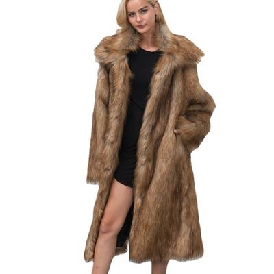 S-6XL Faux Fox Γούνα Μακρύ Παλτό Γυναικείο Καφέ Υπερμεγέθη Παχύ Γυναικείο Γιακά Χειμερινό Ψεύτικο Γούνινο Πανωφόρι L1312