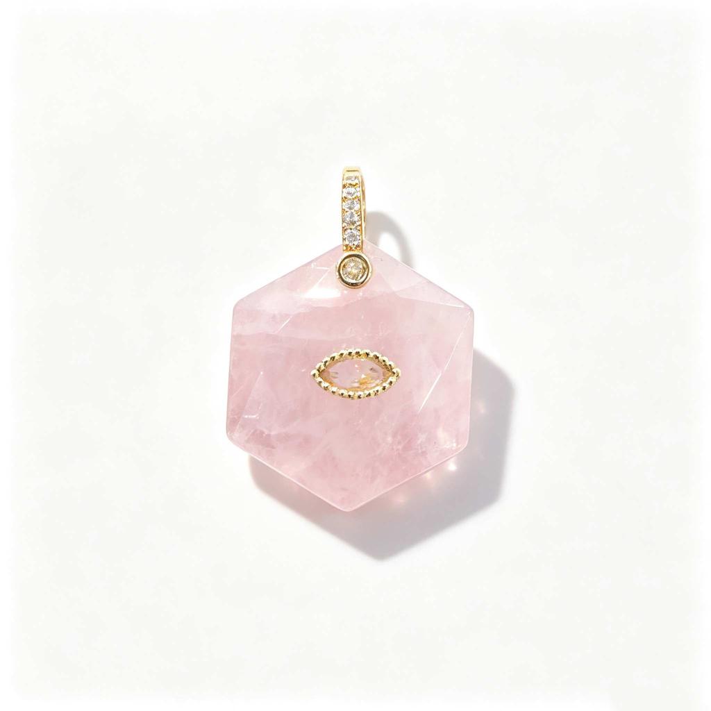 1pc Faceted Geometric Natural Stone Pendants with Inlaid Zircon Charms for Necklace Amethyst Pink Crystal Jewelry Making