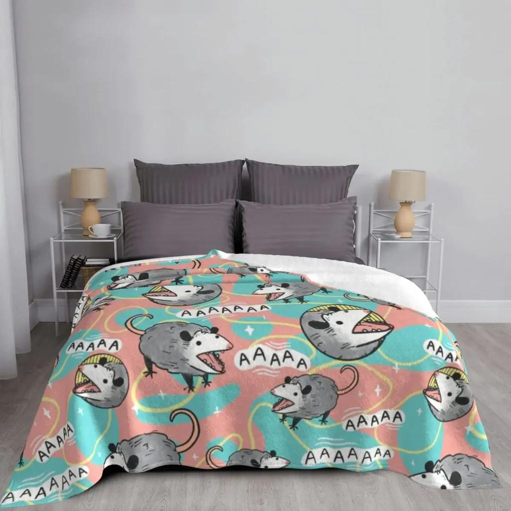 Opossum Screm Pattern Blanket Fleece Summer Autumn Winter Possum Animal Soft Throw Blanket for Home Bedroom Plush Thin Quilt