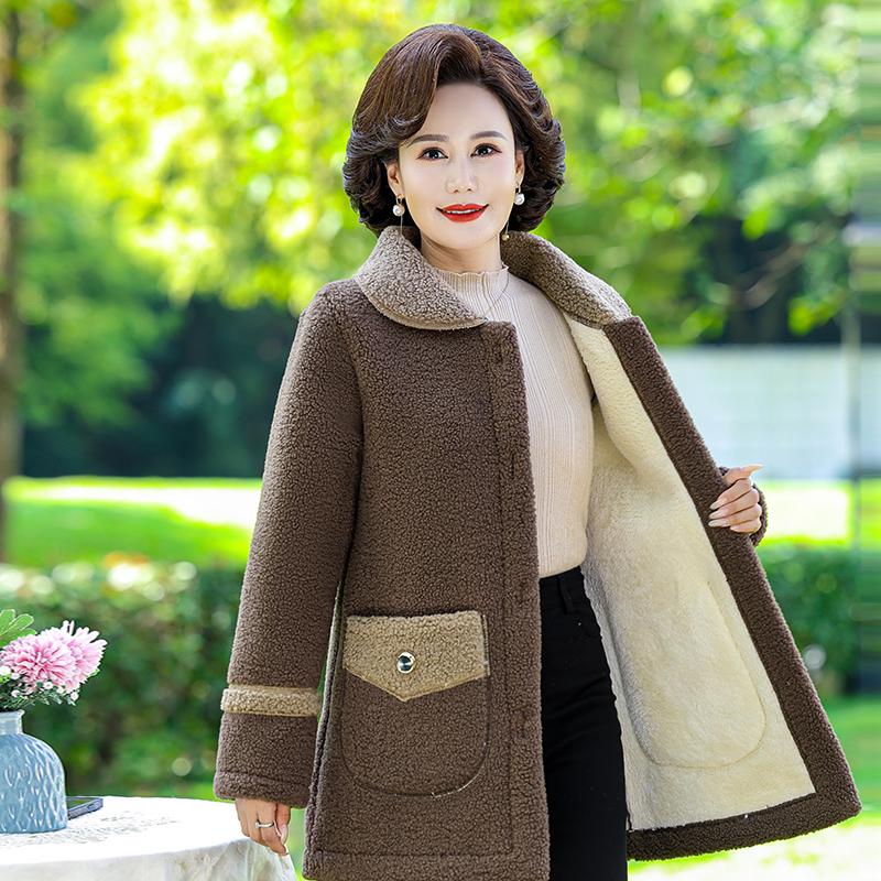 Autumn Winter Women Jacket Thick Fleece Warm Coat Ladies Lamb Fur Coat Mid-Long Loose Mother Dress Female Jacket
