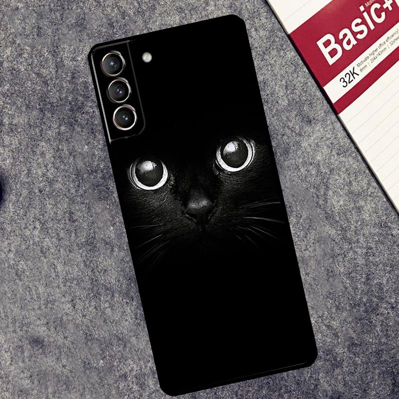 Black Cat Face Kitty Case For Samsung Galaxy S25 S26 Ultra S20 S21 S22 S23 S10 Plus S25 FE S24 Ultra Cover Coque