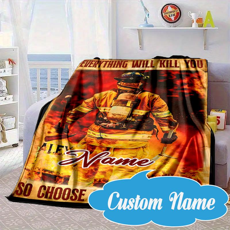 Custom Name Firefighter's Courage Blanket bed sofa Blanket Flannel Blanket for Camping, Hiking, Picnic Essentials,gift for Fan family