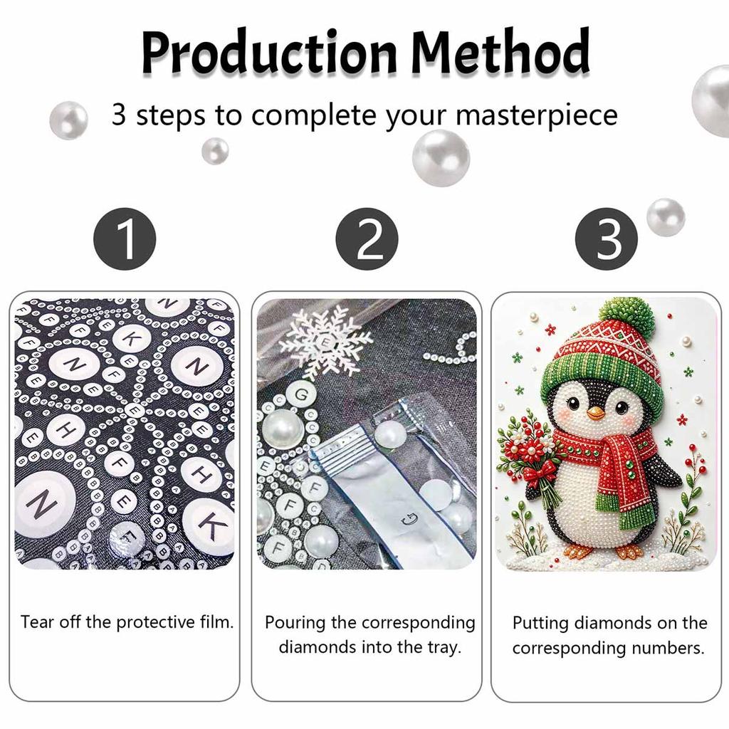 Frameless Pearl Painting Kit Cute Penguin Aesthetic Wall Art DIY Sparkling Bead Canvas Room Decor Creative Craft Christmas Holiday Gift
