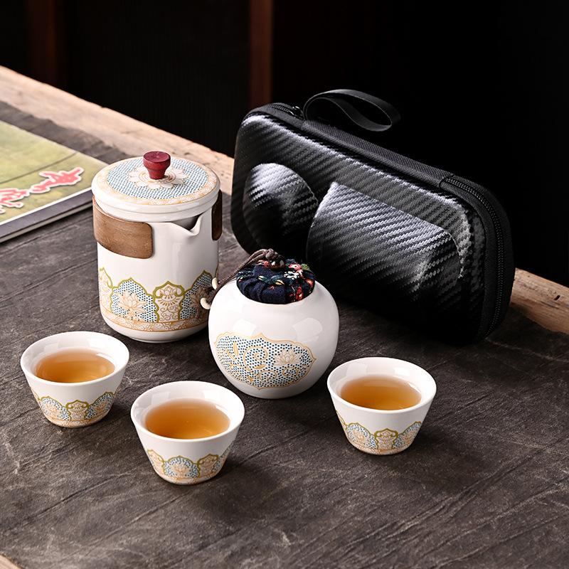 Ceramic Guyun Travel Tea Set Kuaike Cup Set Tea Portable Car One Pot Three Cups Business Gifts