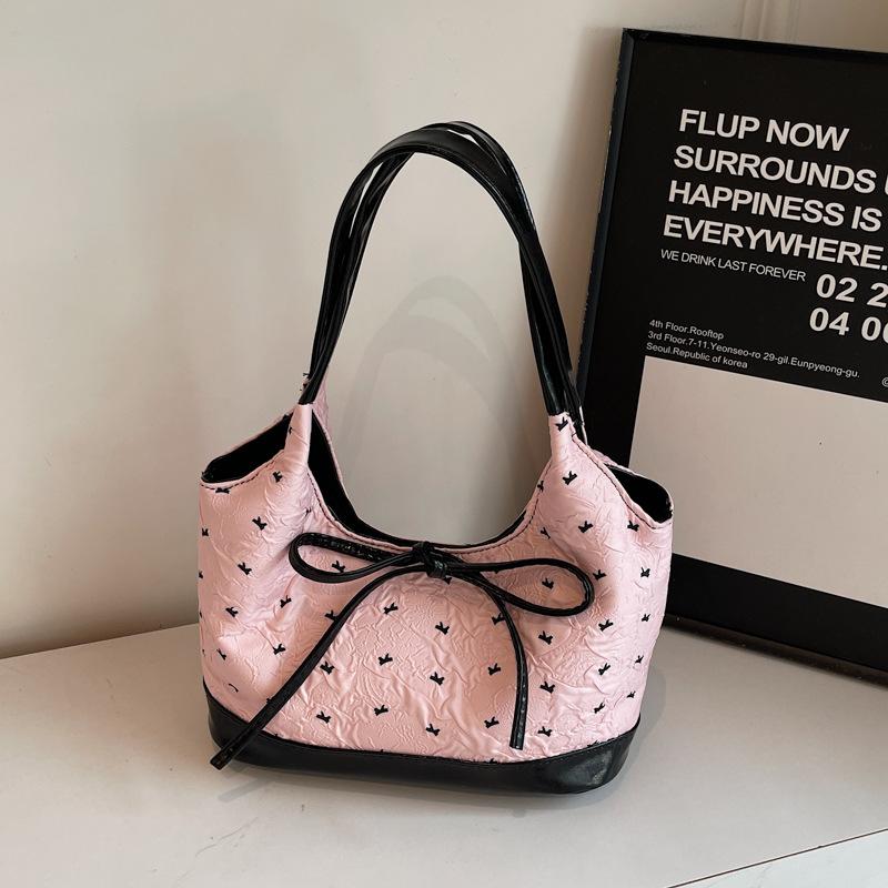 

Folded Bow Shoulder Bag Ballet Bow Tote Bag Large Capacity Underarm Bag розовый