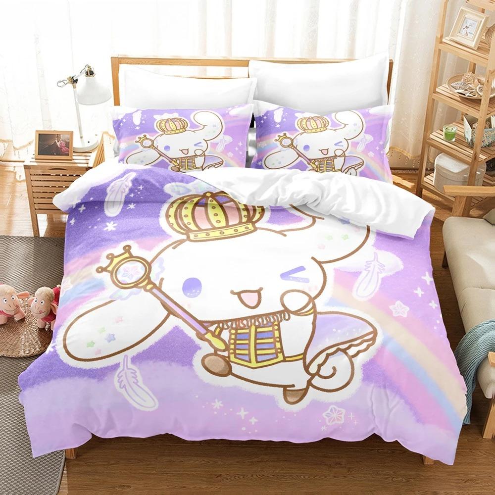 Sanrio Animation Cinnamoroll Pillowcase Bedding Set Cartoon Children's Bedroom Adult Double Comfortable Bed Full Twin King Size