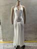 2025 Women's European & American Style Spliced Strappy Long Slim Fit Halterneck Formal Dress