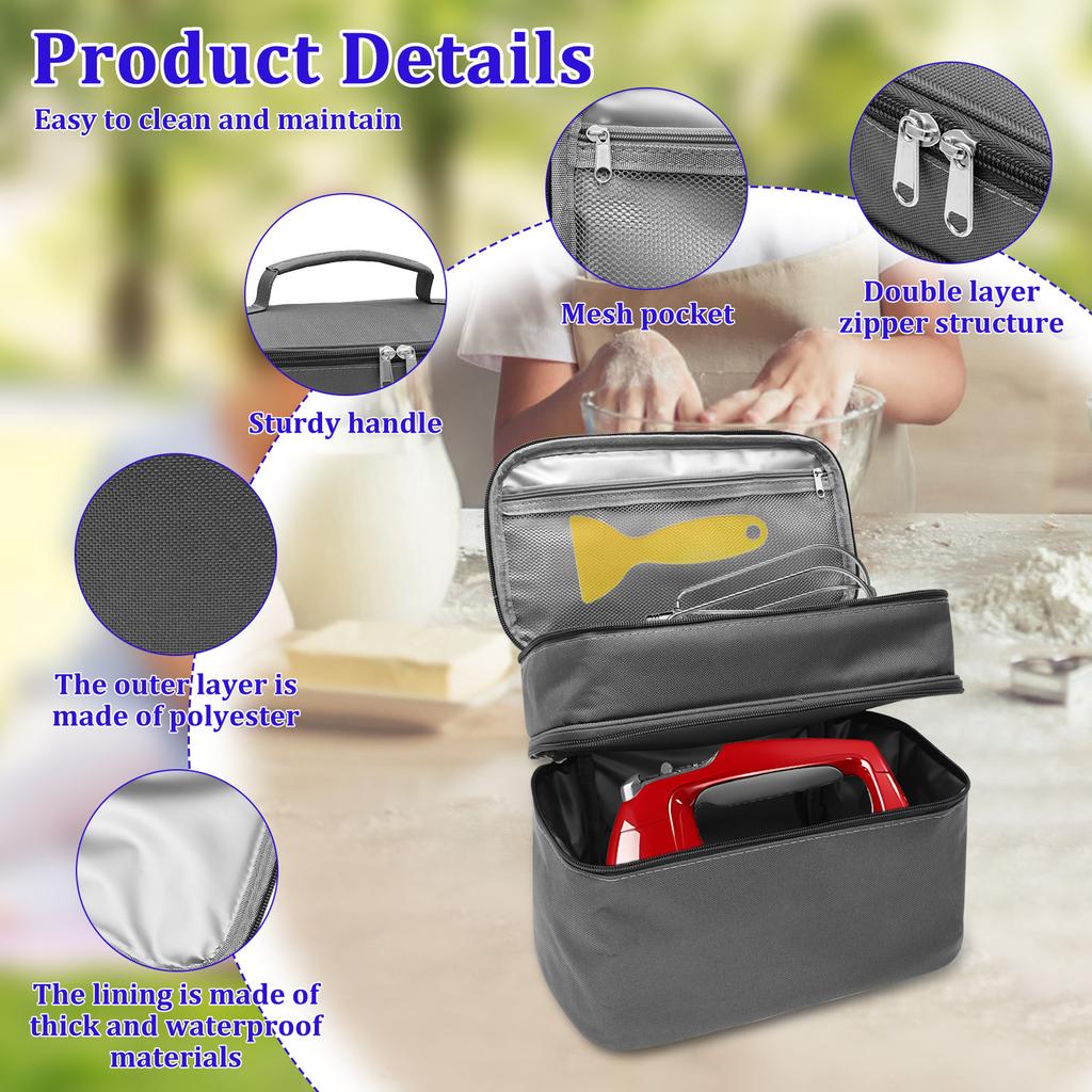 Hand Mixer Storage Bag Blender Stick Handheld Carrying Case with Handle Kitchen Hand Mixer Accessories