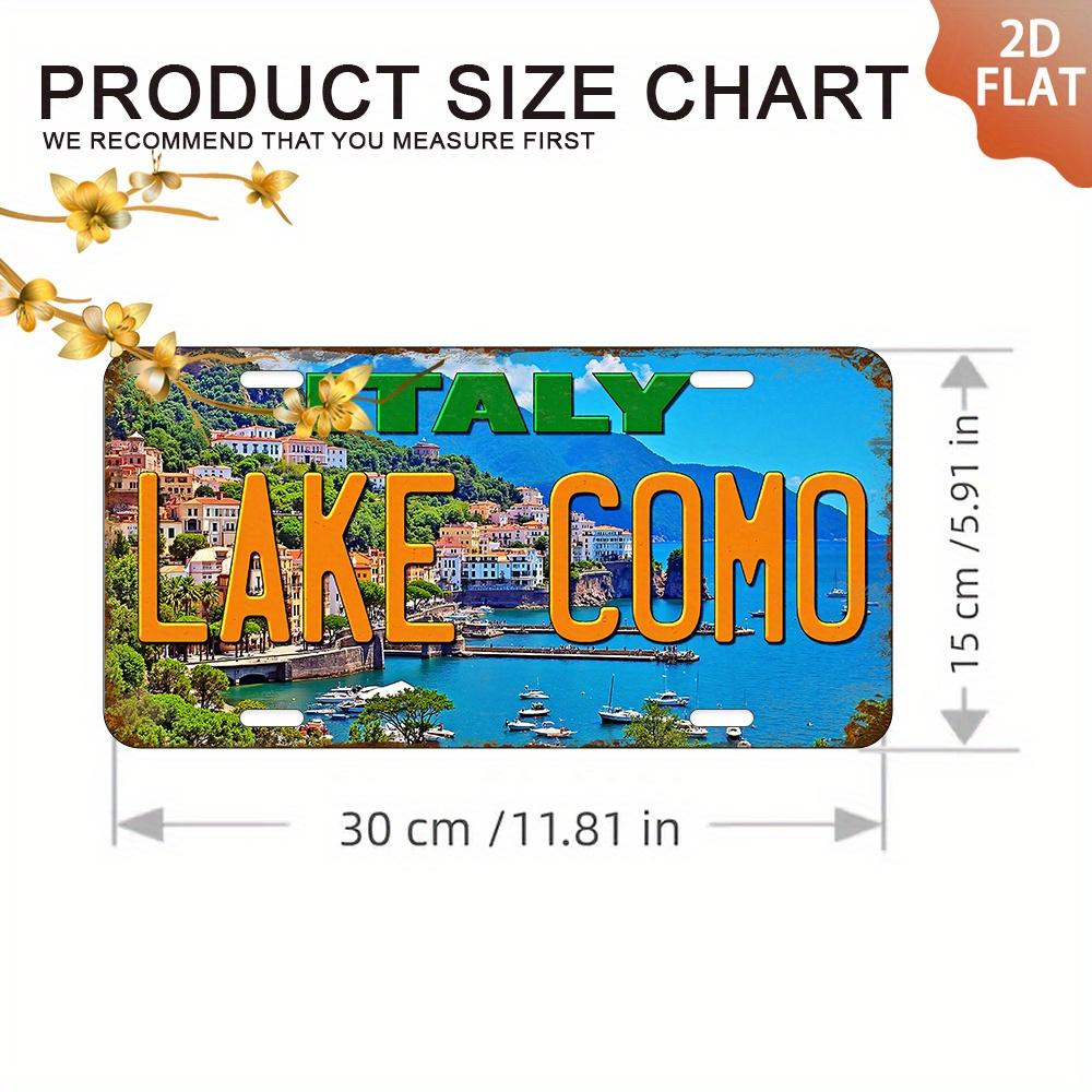 HD Aluminum Print Vintage Italy Lake Como Scenic Landscape License Plate Style Wall Art High Definition BendResistant Metal S 15x30cm(5.9x7.8inch)