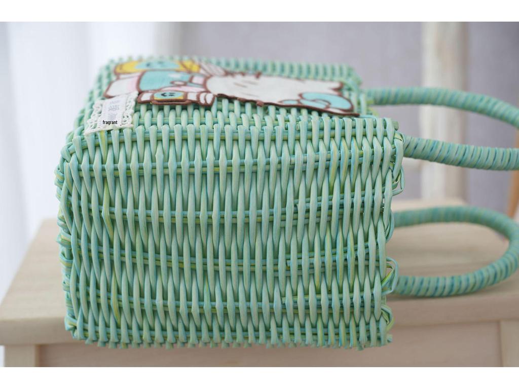 Adorable Cat Woven Tote Bag - Square Handmade Basket for Shopping & Everyday Use