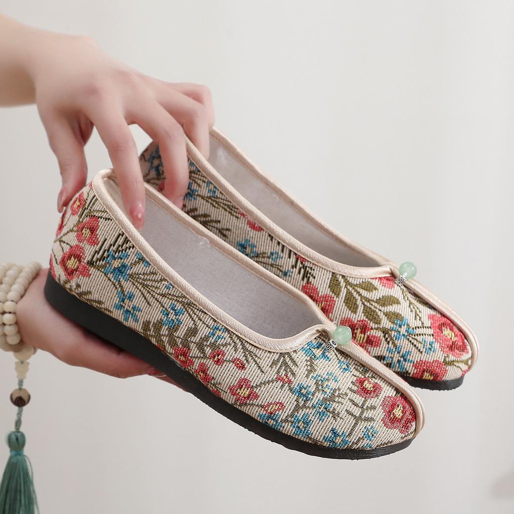 2024 spring new products, national style printed shoes, old Beijing embroidered shoes, flat-soled women's shoes, national style cloth shoes, Hanfu sh