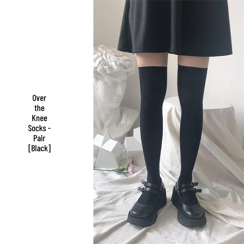 Japanese-Style White Silk Bow Knee-High Stockings