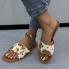 One-word Slippers for Women's New Large-size Leopard Print Rivets, Flat Bottom, and Beach Sandals for Women
