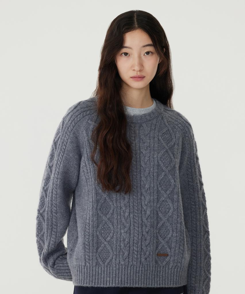 COVERNAT WOMAN Wool Blend Cable Knit Dusty Blue