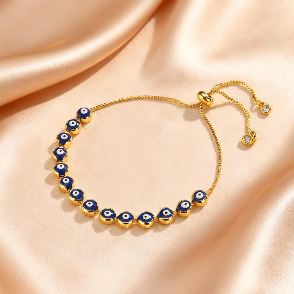 Adjustable Evil Eye Charm Bracelet For Women, Fashion Turkish Lucky Blue Eye Bead Chain Bracelet, Birthday Party Jewelry Gift