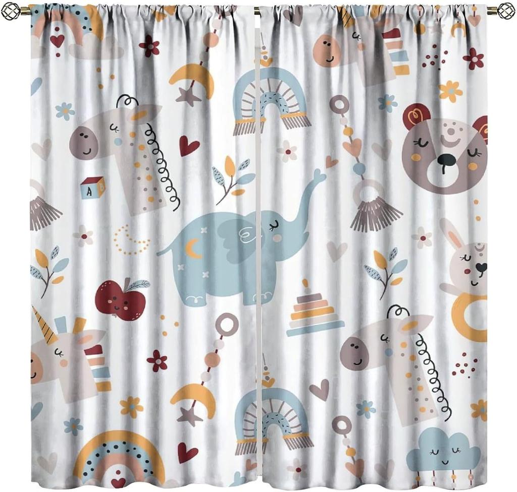 Kids Safari Animals Curtains Tropical Jungle Adventure African Lion Elephant Monkey Print Window Drapes Baby Curtain Polyester