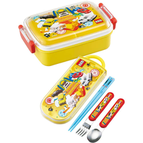 Skater Lunch Box Trio Set Chopsticks Spoon Fork Tomica 24 For Children Antibacterial Treatment Easy to Open Sliding Type Made in Japan TACC2AG-A