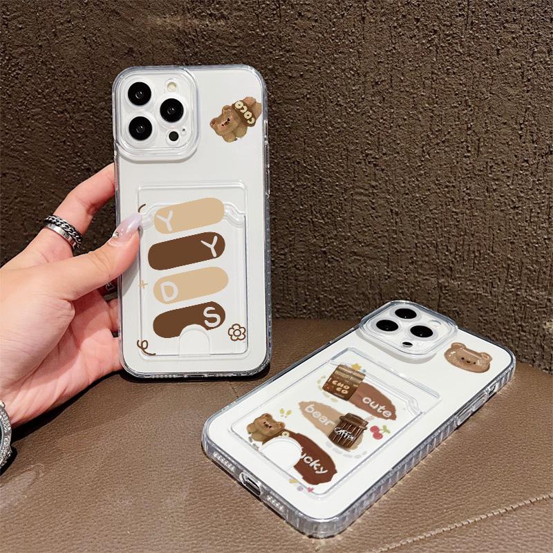 Card Slot Holder Silicone Wallet Pocket Case For Samsung A54 A24 Infinix Note 30 Xiaomi Redmi Note 14 13 12 iPhone 13 14 16 Cover Clear Phone Bumper