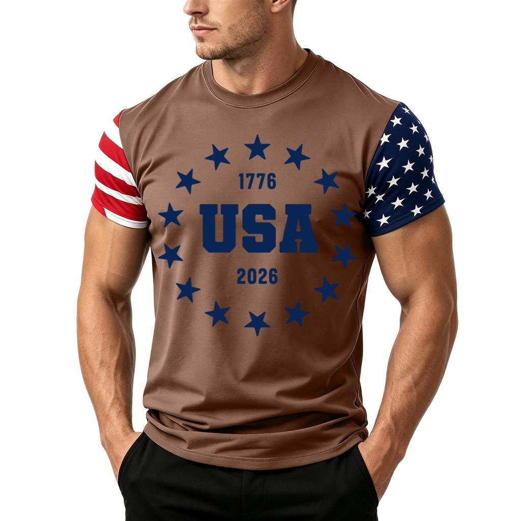 Men's Independence Day Flag Print Short Sleeve T-Shirt, Loose Casual Daily Summer Tops