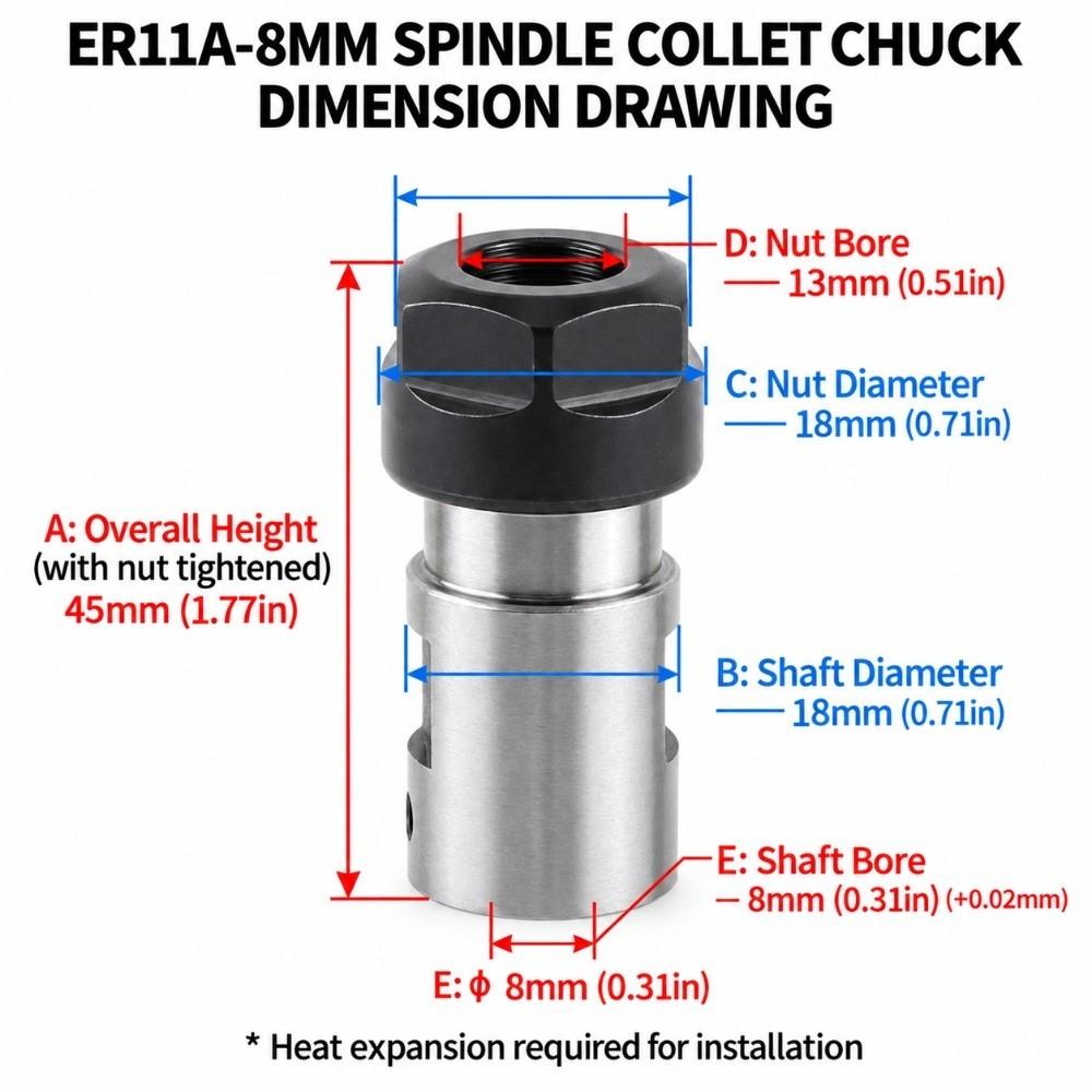 8MM Inner Diameter Collet Chuck Extension ER11 Series ER11 Collet Holder  Drilling Machine