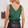 Damska codzienna kamizelka z satyny jedwabnej z dekoltem w serek, koszula bez rękawów w jednolitym kolorze, top z dekoltem w serek po obu stronach