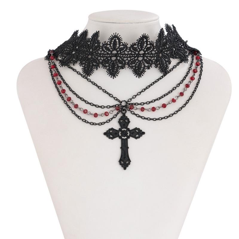 Punk beaded choker fringed chain girl, halloween party imitation gemstone handmade collar