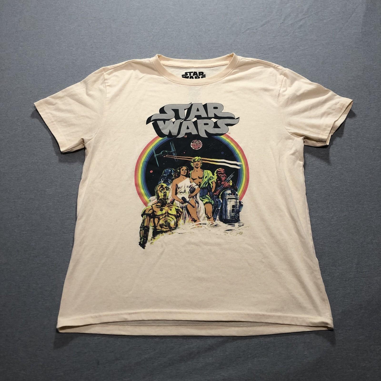 Star Wars T Shirt Womens L Graphic Print Leia Luke Skywalker R2D2 C3P0 Beige Tee L