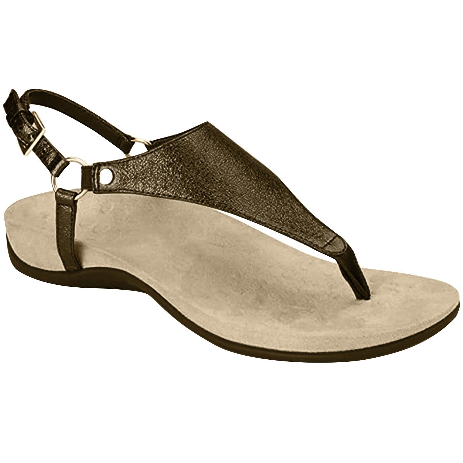 

Женские ортопедические сандалии с поддержкой свода стопы, удобные летние шлепанцы на плоской подошве с Т-образным ремешком 35 кофейный