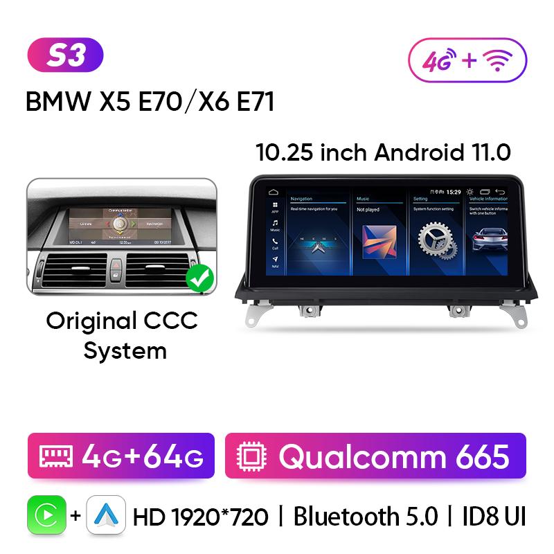 Ainavi Wireless Carplay Multimedia Player Car Radio Android Auto Qualcomm 665 8G 128G For BMW X5 E70 X6 E71 (2007-2013) CCC CIC