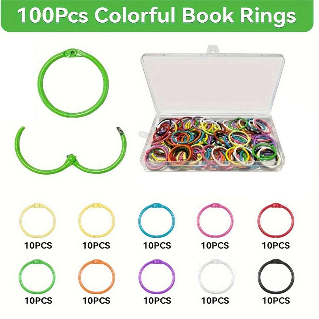 BHBL Colorful Loose Leaf Binder Rings (100 Pack) Metal Office Book Rings Paper Rings for Index Cards Notebook