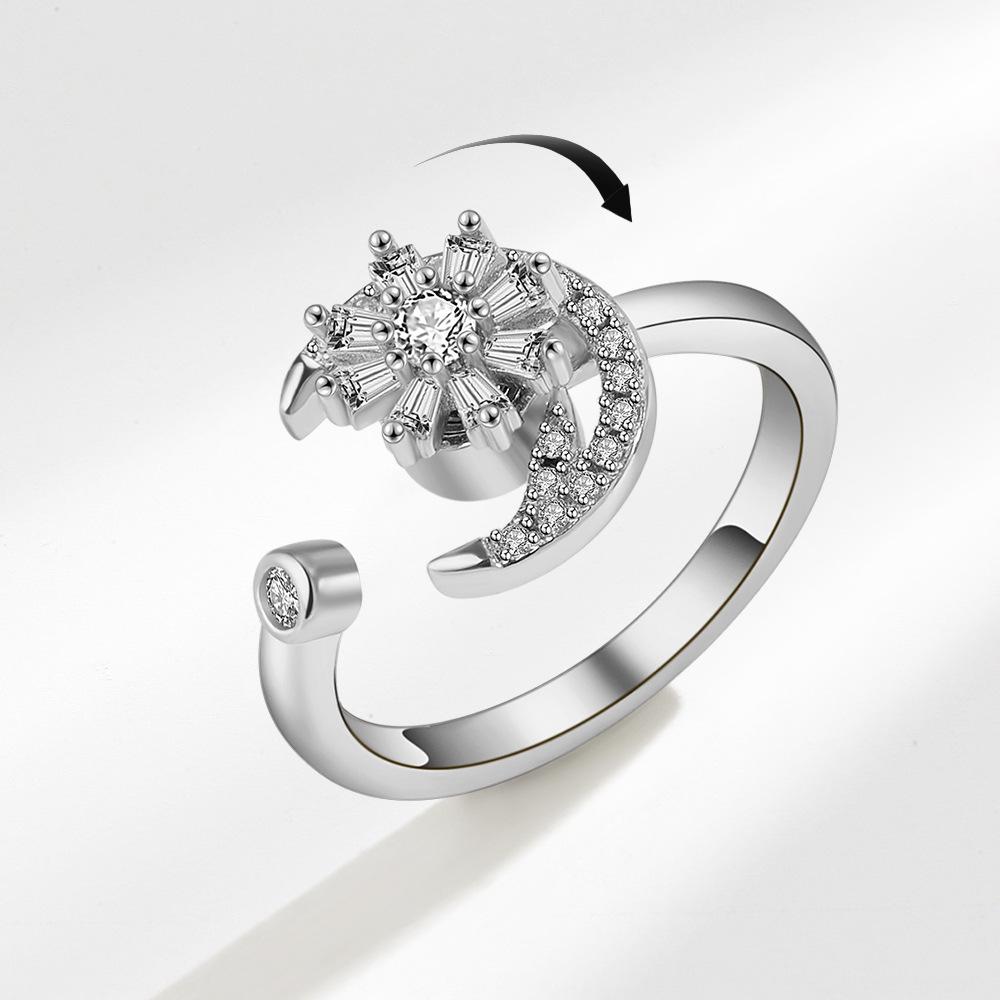 Women Anxiety Relief Spiral Spinner Ring Adjustable Open Band With Zircon Stress Reducing Jewelry For Calming