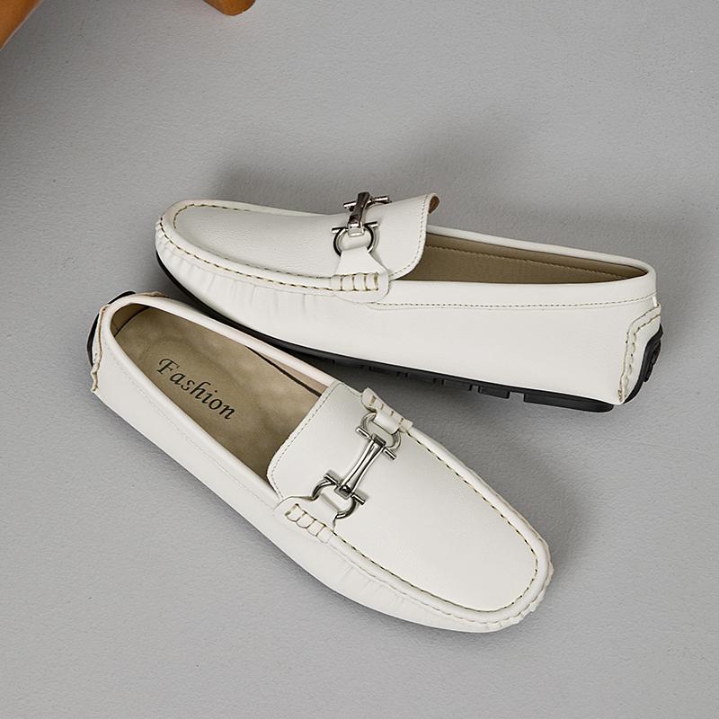 Fashion Metal Buckle Leather Loafers Casual Slip On Men Casual Shoes Gentleman Formal Dress Shoes Leisure Walk Business Flats Moccasins