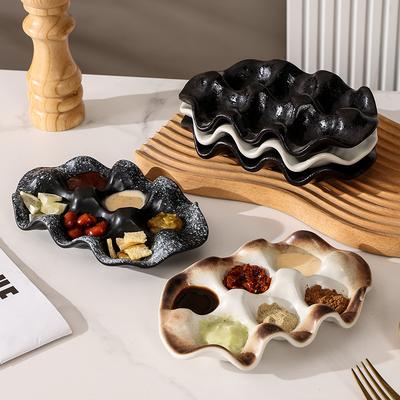 Retro Home Personalized Ceramic Egg Tray with Creative High Aesthetics and Grid Dipping Material Ceramic Dish Vinegar Dish Tray