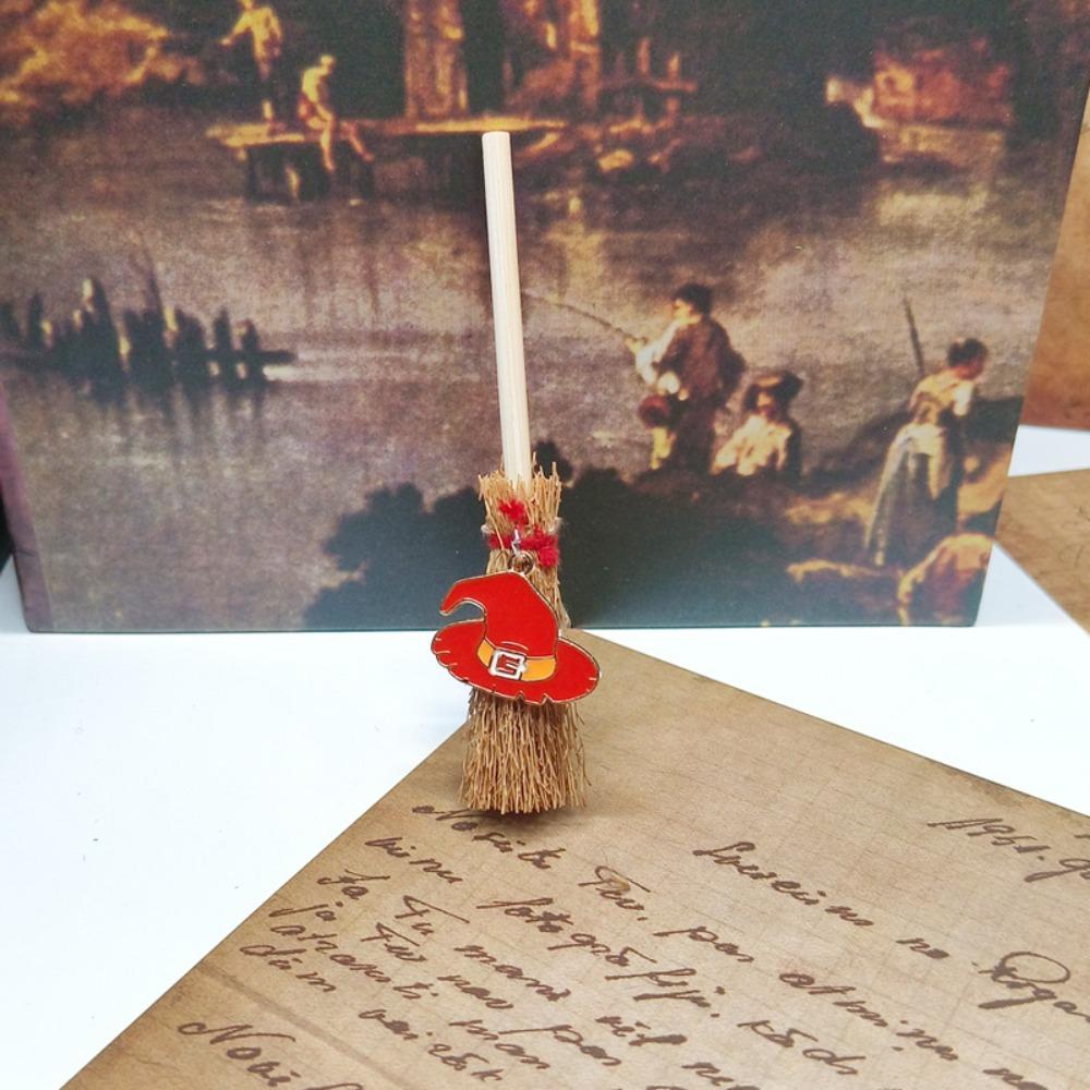 Spider Ghost Halloween Broom Wooden Red Rope Broom Mini Broom Pendant  Halloween Festival