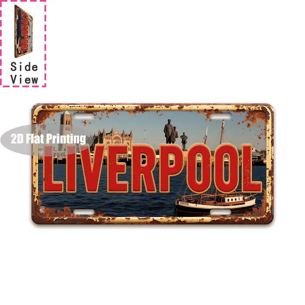 D Flat A Vintage Liverpool Metal Wall Hanging Retro British Cityscape Decor Featuring Liverpool Buildings Made of Heavy 15x30cm(5.9x7.8inch)