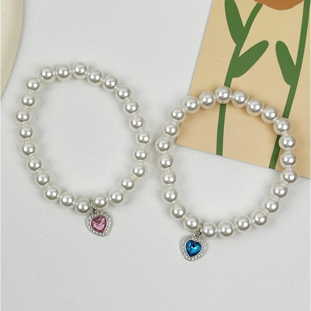 Heart Shaped Pet Pendant Elastic Rhinestone Cat Pearl Necelace Charm Pet Jewelry Dog Cat Pet Collar Pet Costume Accessories